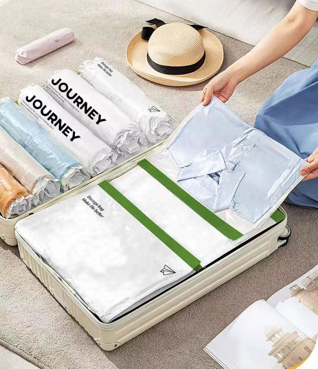 2pcs Vacuum Storage Bags Hand-Rolled Travel Vacuum Storage Bags For Towels Socks Clothes More No Pump Needed