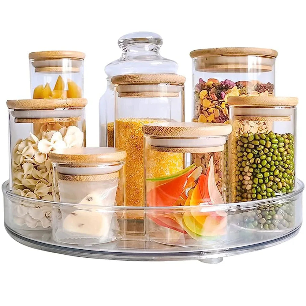 Lazy Susan Spice Rack Organizer, 360 Degree Rotating Round Lazy Susan Turntable for Cabinet, Clear