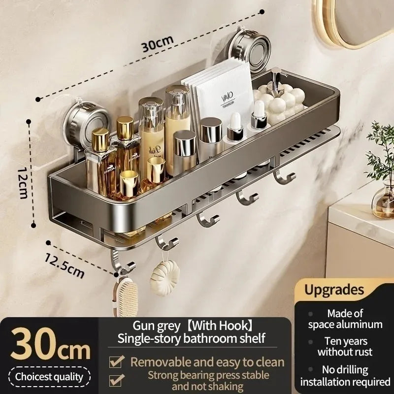 Suction Cup Bathroom Shelf,Wall Mounted Shower Organizer for Toiletries,Hanging Rack for Washbasin and Shower Storage