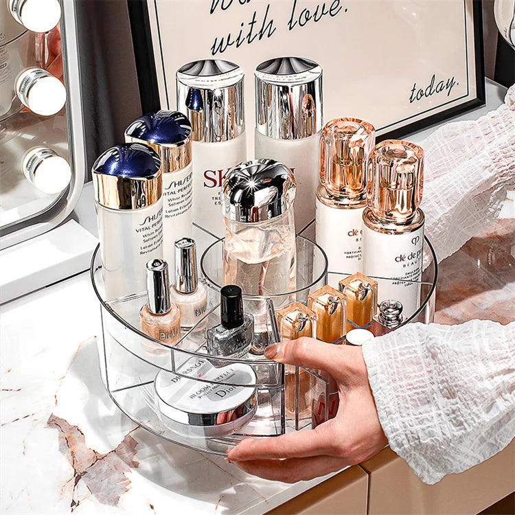 360° Rotating Makeup Organizer 10in Clear Turntable Lazy Susan Organizer Spinning Cosmetic Storage Holder with 6 Dividers JAF225