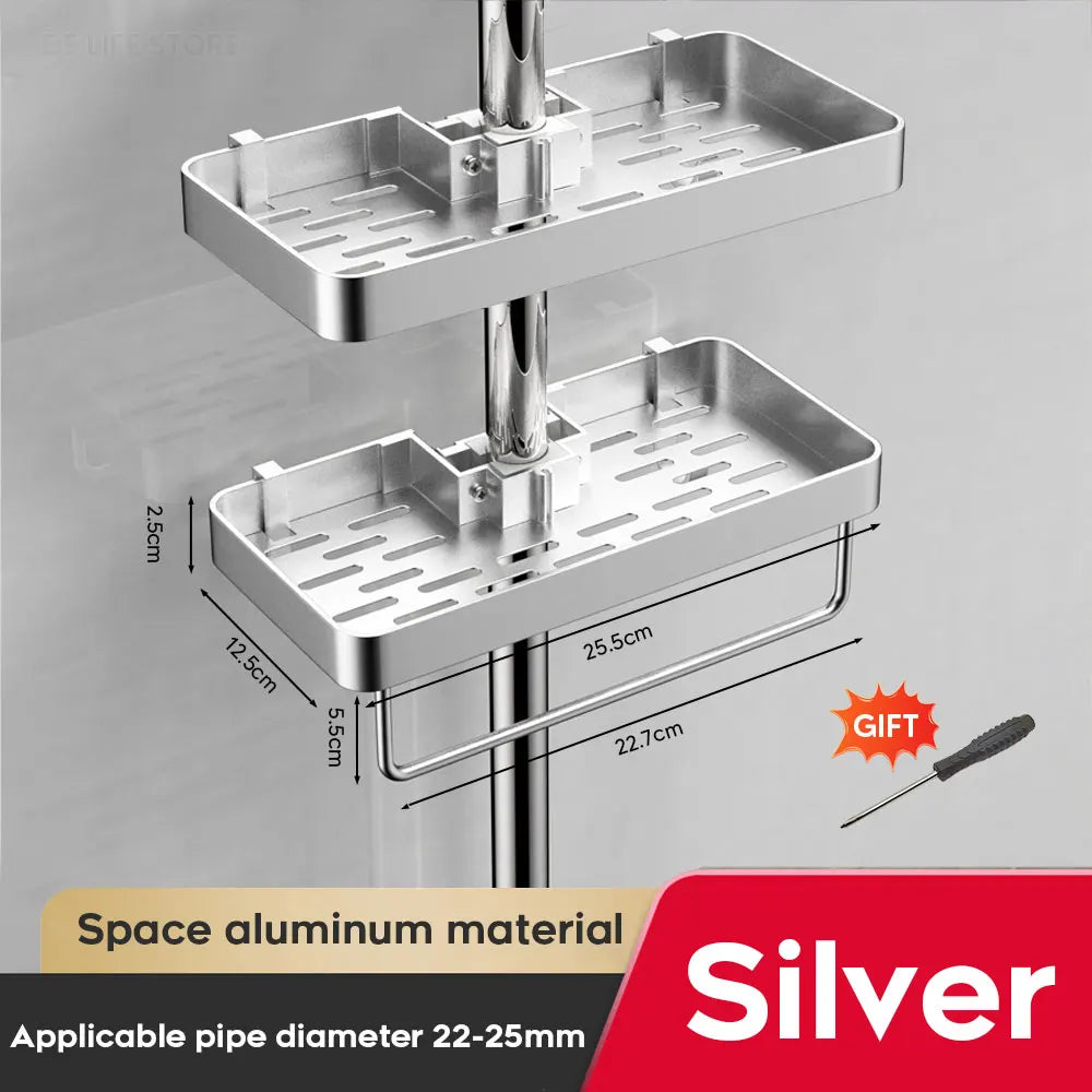 1/2PCS Punch-Free Shower Caddy With Towel Rod Bathroom Shelf Shampoo Soap Holder Shower Tray For Toilet Bathroom Organizer