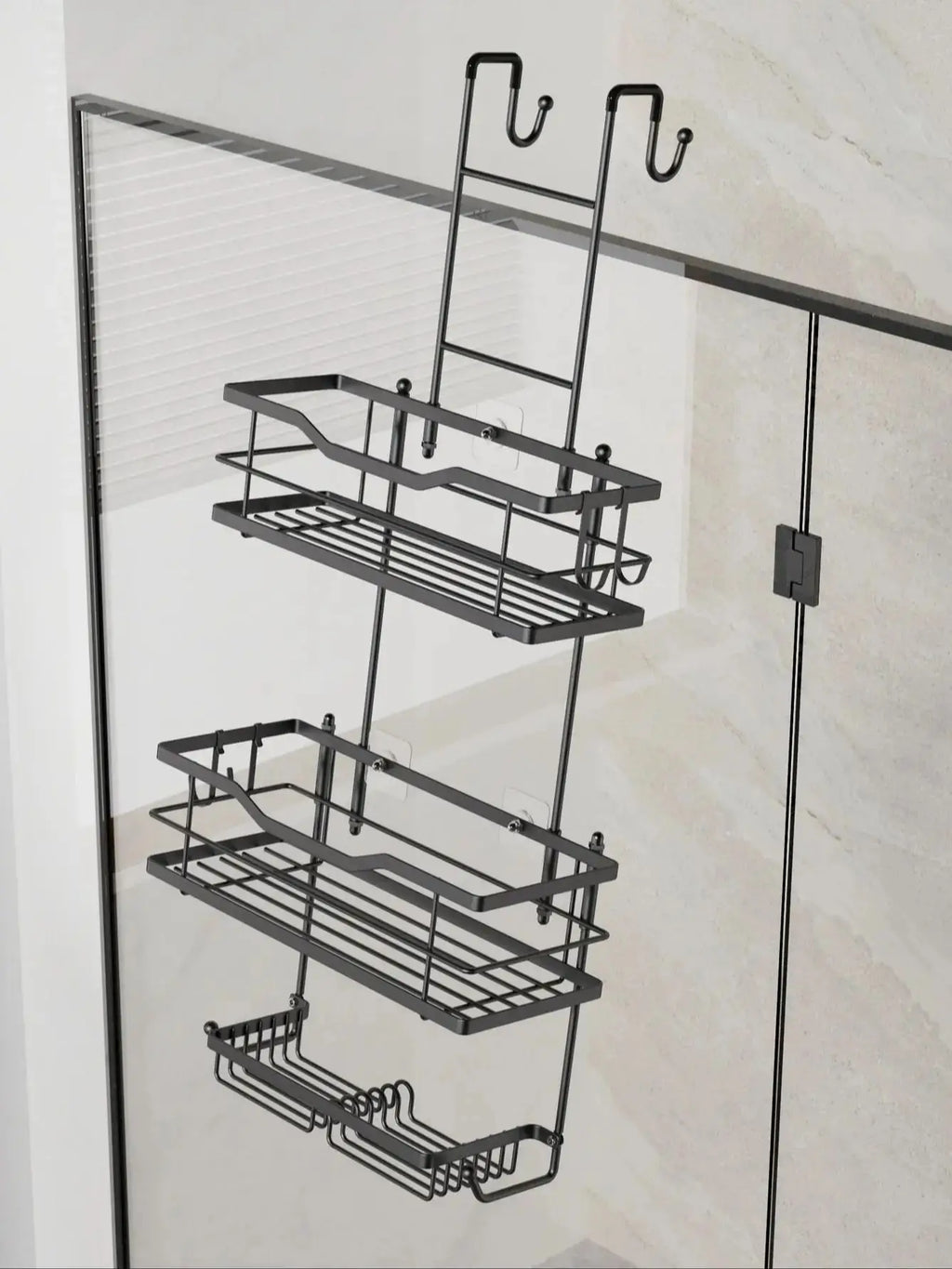 3-tier hanging shower caddy, large capacity hanging shower caddy, with 2 soap dishes BLACK/Silver