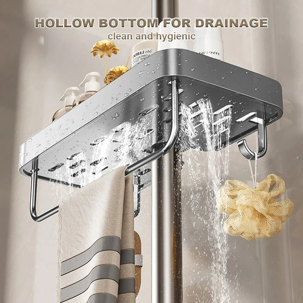 1/2PCS Punch-Free Shower Caddy With Towel Rod Bathroom Shelf Shampoo Soap Holder Shower Tray For Toilet Bathroom Organizer