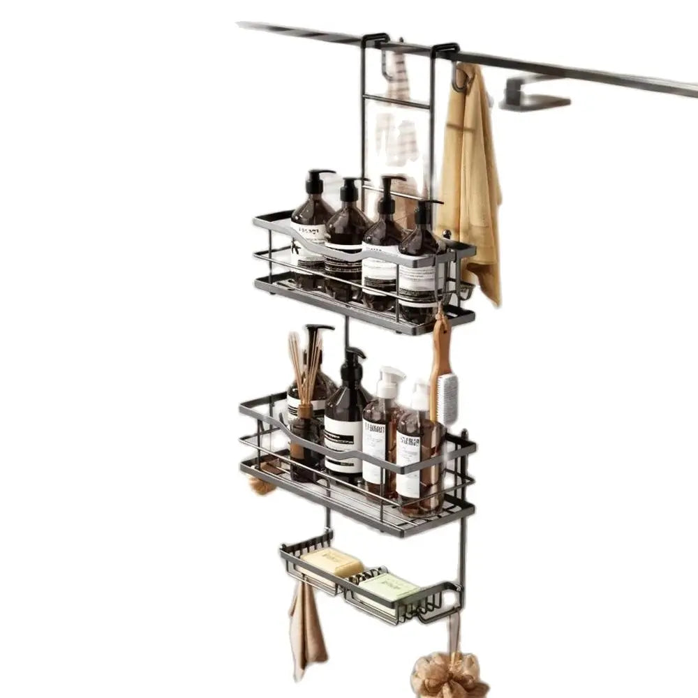 3-tier hanging shower caddy, large capacity hanging shower caddy, with 2 soap dishes BLACK/Silver