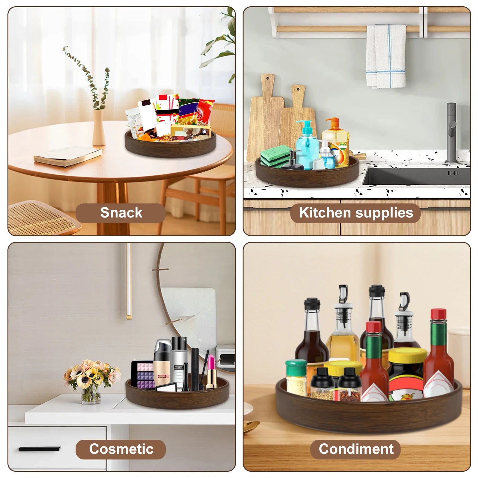 Wood Lazy Susan Organizer Round Lazy Susan Rotating Container for Cabinet Pantry Kitchen Countertop Refrigerator Spices Pantry