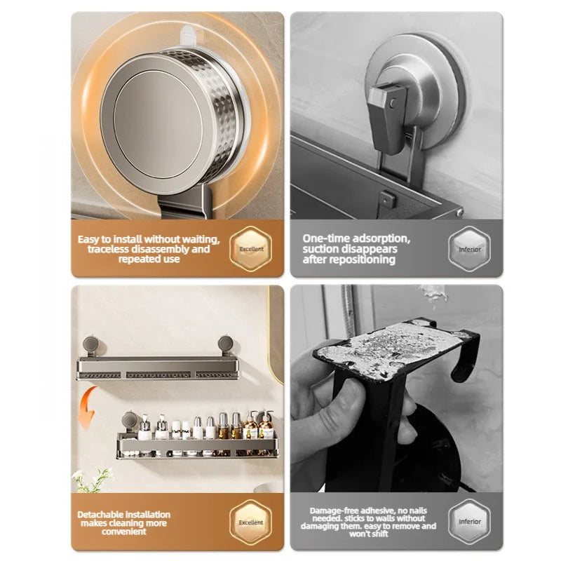 Suction Cup Bathroom Shelf,Wall Mounted Shower Organizer for Toiletries,Hanging Rack for Washbasin and Shower Storage