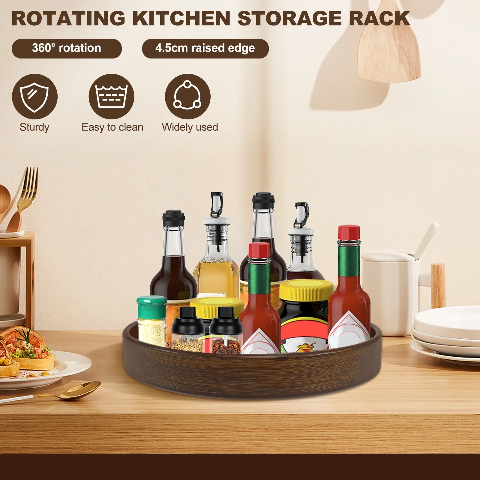 Wood Lazy Susan Organizer Round Lazy Susan Rotating Container for Cabinet Pantry Kitchen Countertop Refrigerator Spices Pantry