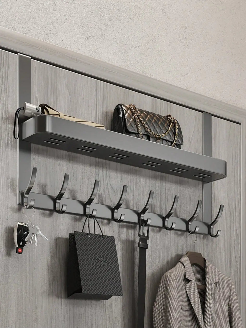 Easy-Install Over-The-Door Storage Rack - Multifunctional Metal Hooks for Bedroom, Bathroom & Kitchen Organization