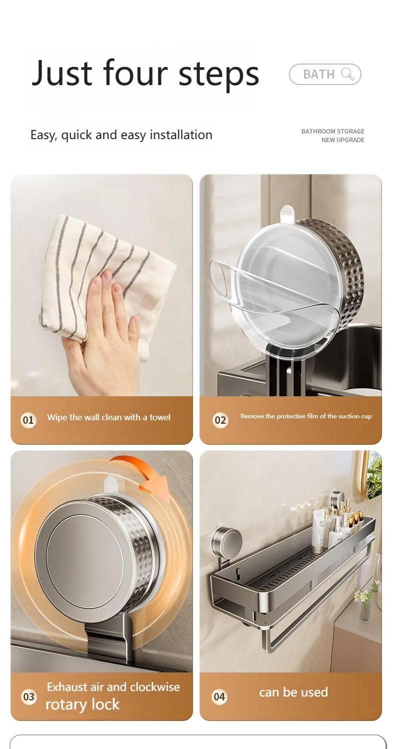 Suction Cup Bathroom Shelf,Wall Mounted Shower Organizer for Toiletries,Hanging Rack for Washbasin and Shower Storage