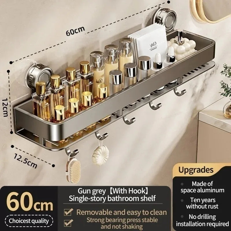 Suction Cup Bathroom Shelf,Wall Mounted Shower Organizer for Toiletries,Hanging Rack for Washbasin and Shower Storage