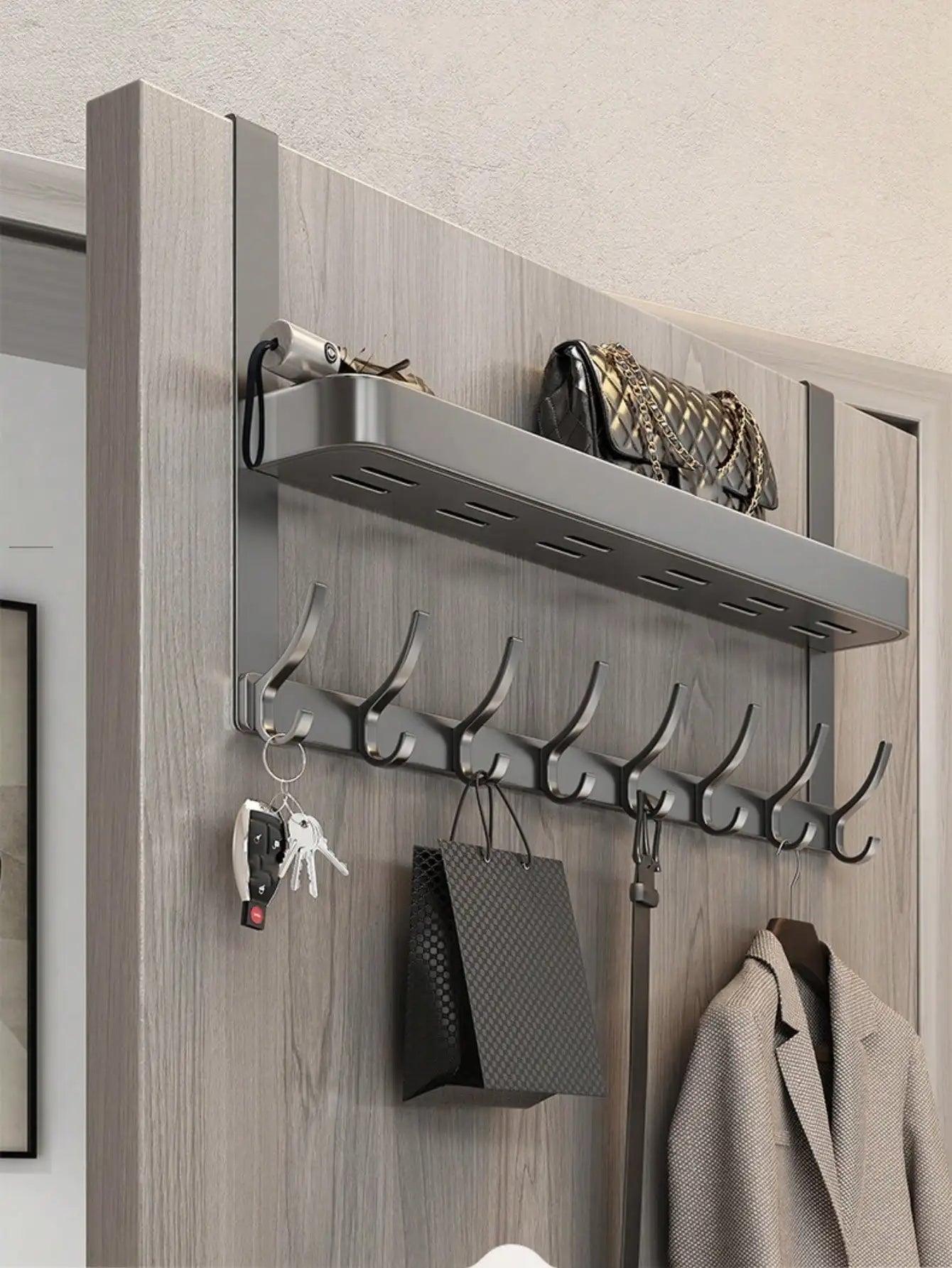 Easy-Install Over-The-Door Storage Rack - Multifunctional Metal Hooks for Bedroom, Bathroom & Kitchen Organization