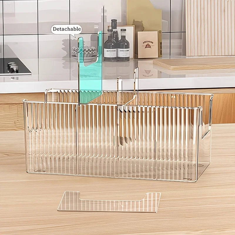 Clear Kitchen Storage Box with Detachable Dividers, Pantry Organizer Bin for Snacks Seasoning Packets, Cabinet Caddy Holder