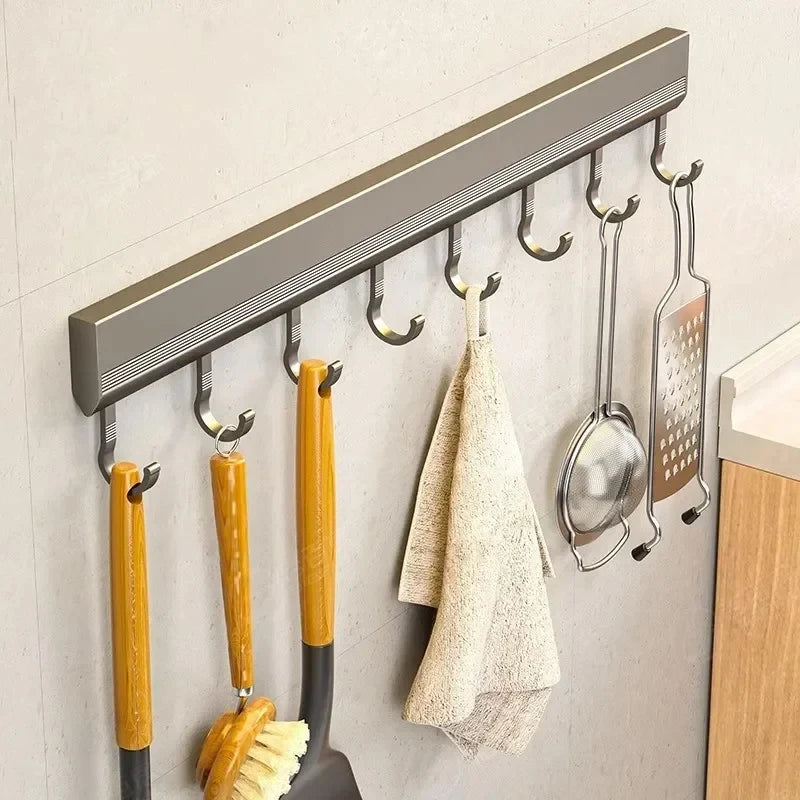 Kitchen Storage Rack Aluminum Alloy Hook Rack Wall Mounted Kitchen Utensil Storage Rack Bathroom Robe Towel Hanger
