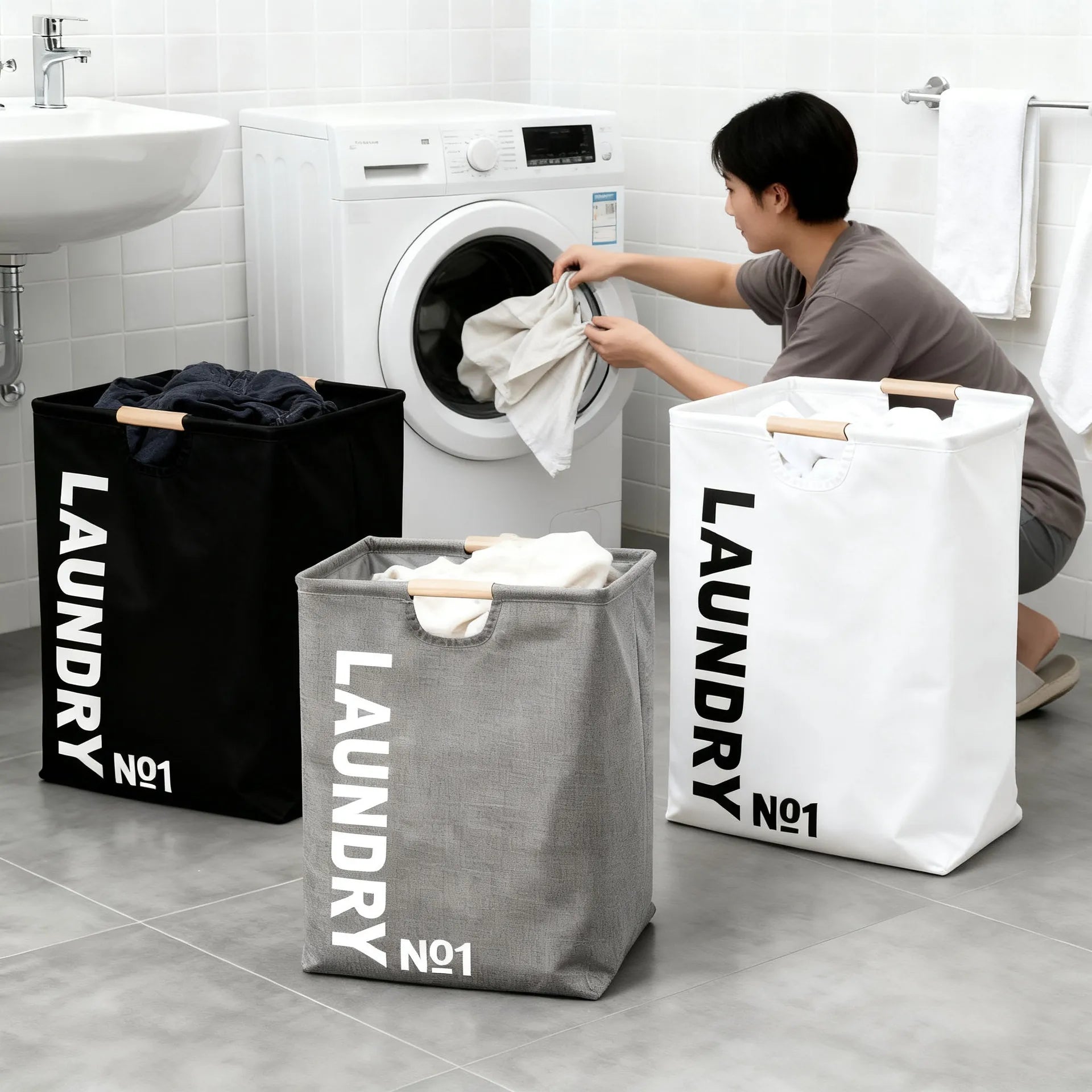 Foldable Fabric Laundry Basket with Handles Large Capacity Waterproof Storage Bin for Home and Bathroom