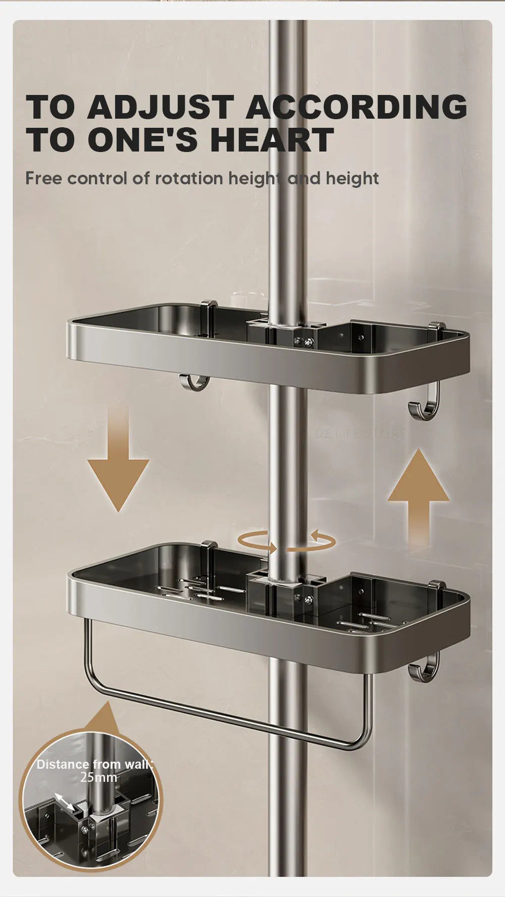 1/2PCS Punch-Free Shower Caddy With Towel Rod Bathroom Shelf Shampoo Soap Holder Shower Tray For Toilet Bathroom Organizer