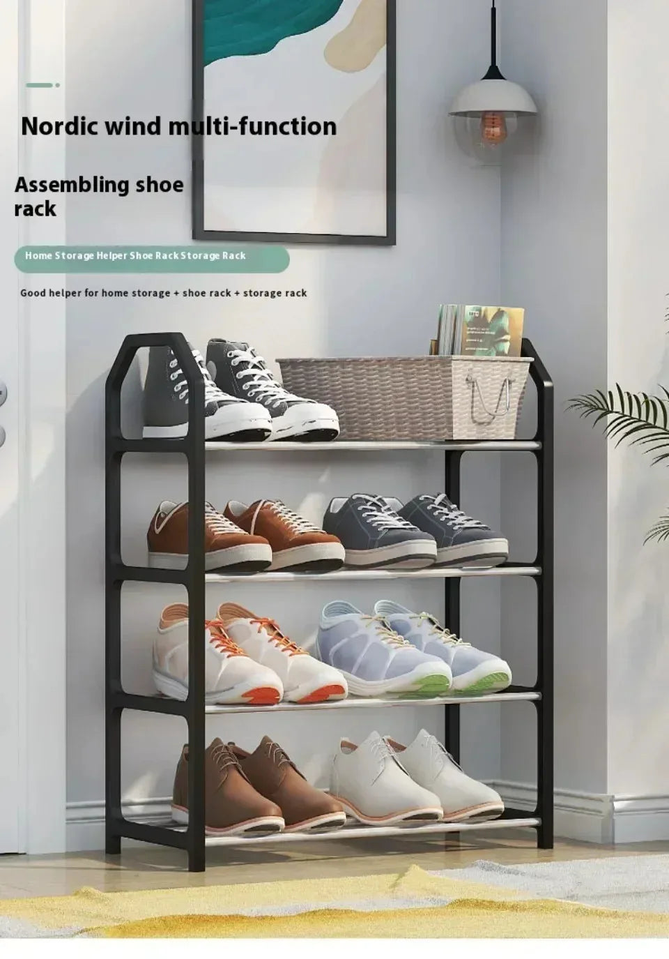 Simple Fashion Shoe Rack Trapezoidal Shoes Organizer Stand Holder Living Room Space Saving Modern Assembled Shoe Rack 4-Layer