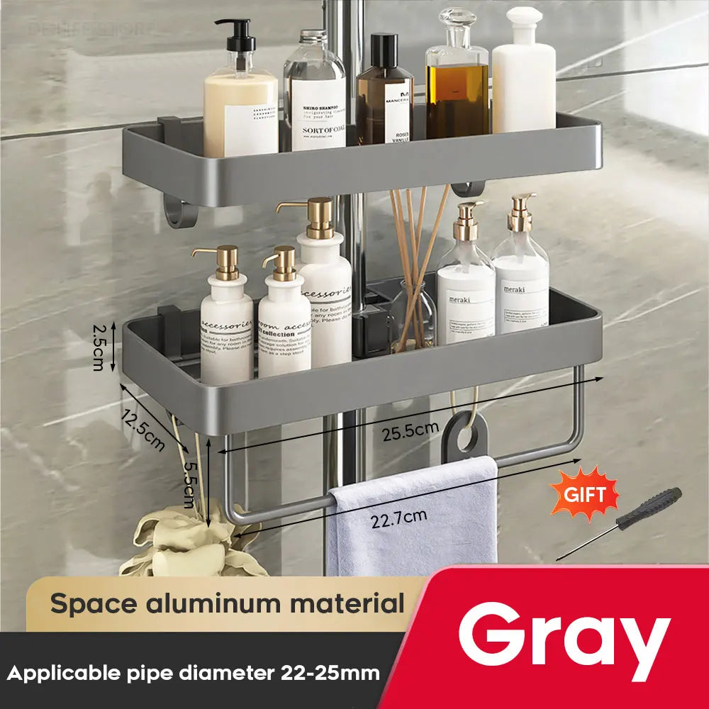 1/2PCS Punch-Free Shower Caddy With Towel Rod Bathroom Shelf Shampoo Soap Holder Shower Tray For Toilet Bathroom Organizer