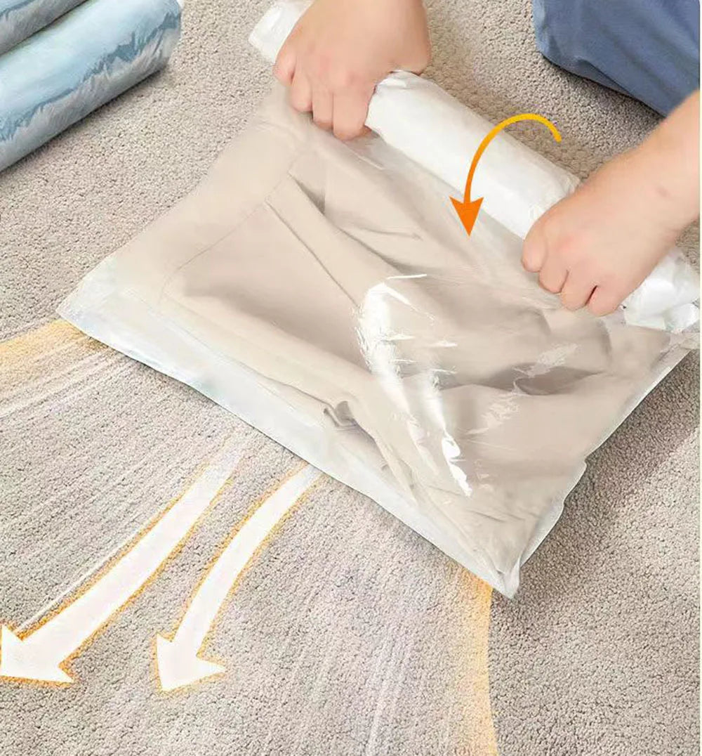 2pcs Vacuum Storage Bags Hand-Rolled Travel Vacuum Storage Bags For Towels Socks Clothes More No Pump Needed