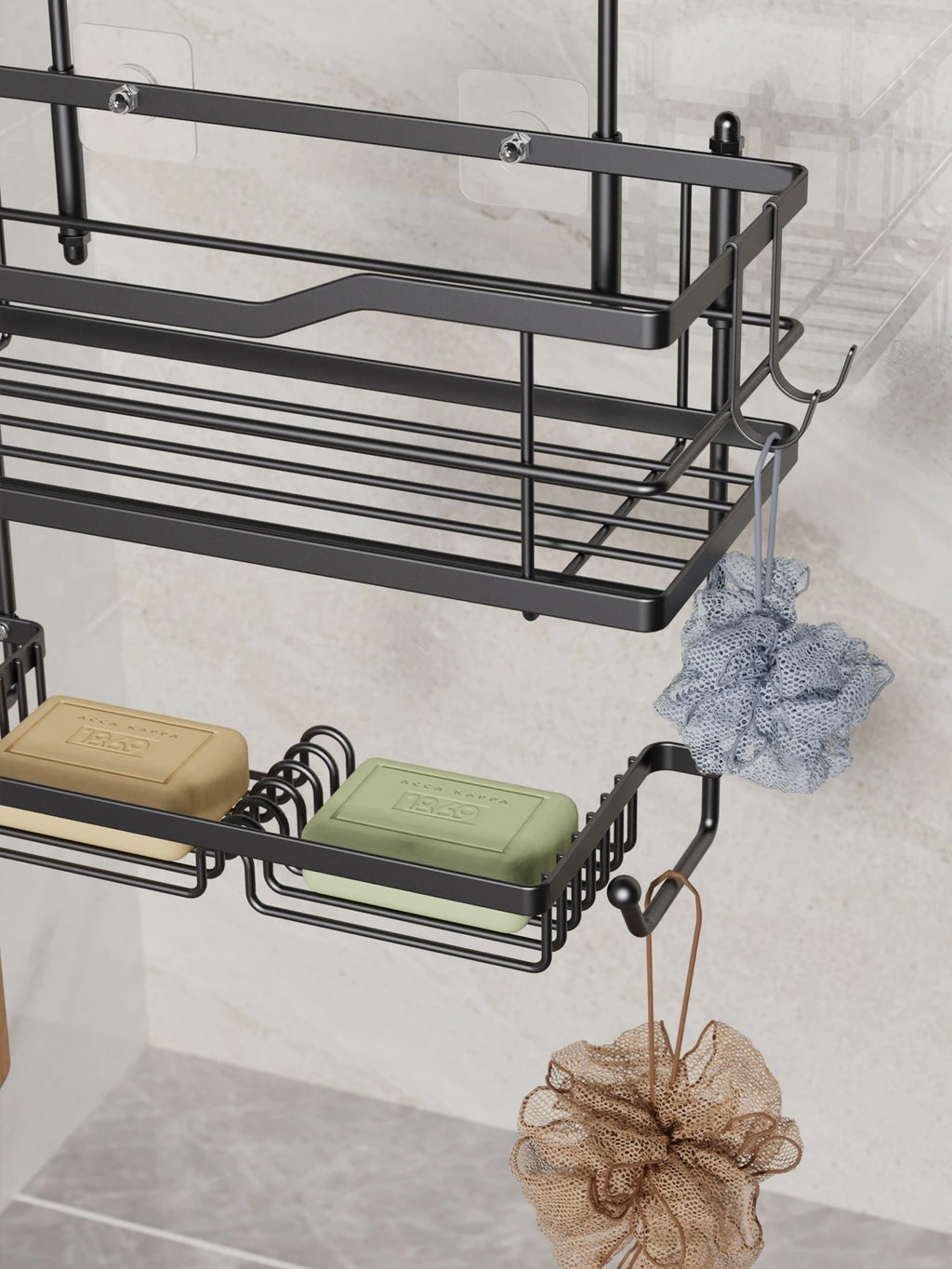 3-tier hanging shower caddy, large capacity hanging shower caddy, with 2 soap dishes BLACK/Silver