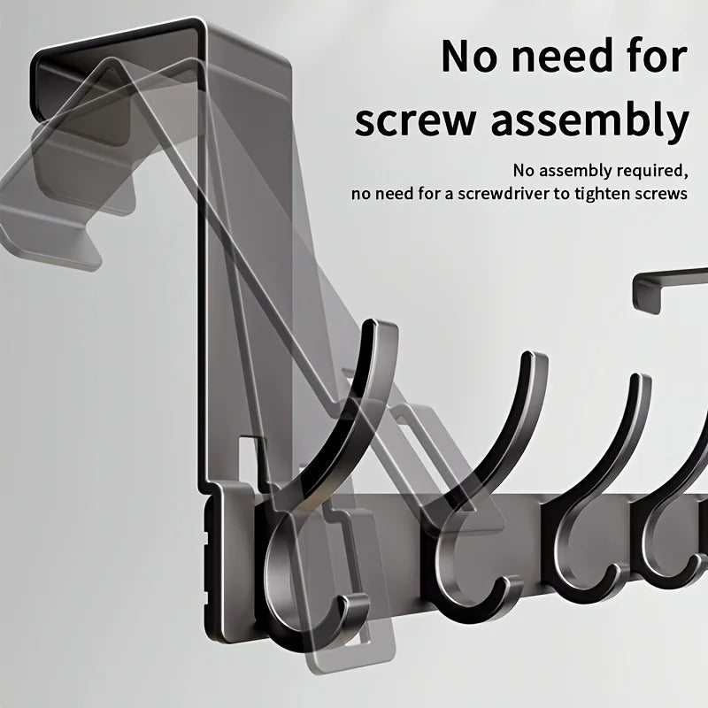 Over the Door Hook Rack Space Aluminum Coat Hanger No Drill Punch Free Door Back Organizer for Towel Bag Clothes 7 Hooks