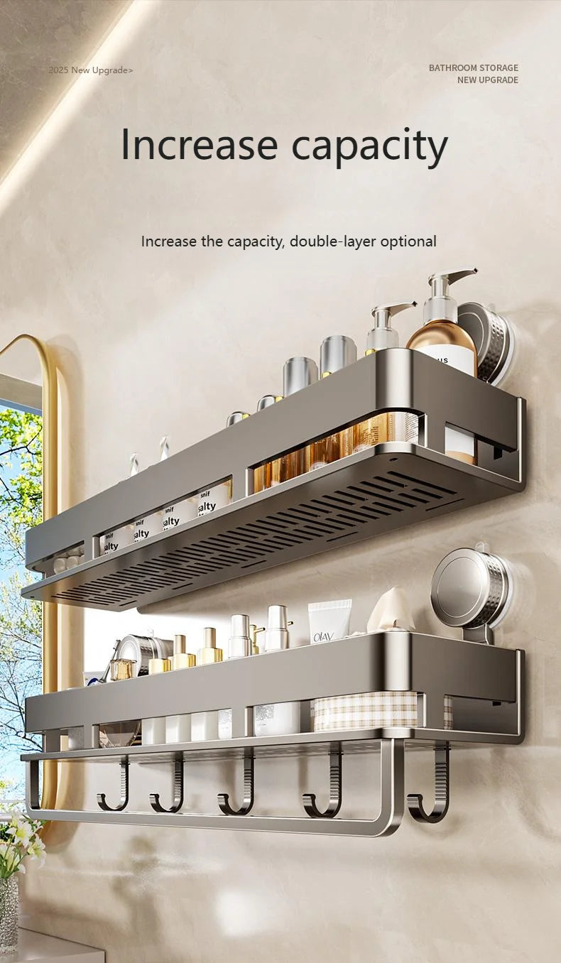 Suction Cup Bathroom Shelf,Wall Mounted Shower Organizer for Toiletries,Hanging Rack for Washbasin and Shower Storage