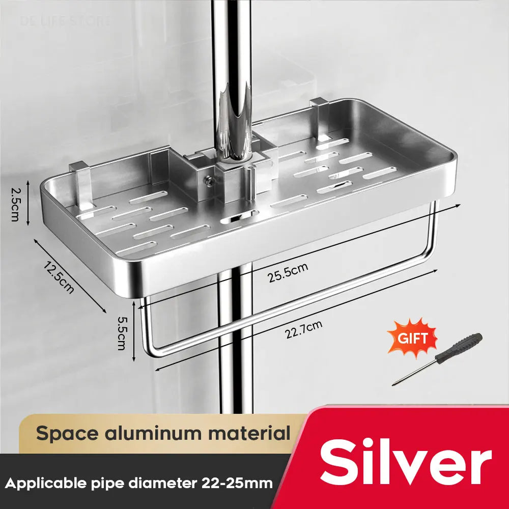 1/2PCS Punch-Free Shower Caddy With Towel Rod Bathroom Shelf Shampoo Soap Holder Shower Tray For Toilet Bathroom Organizer