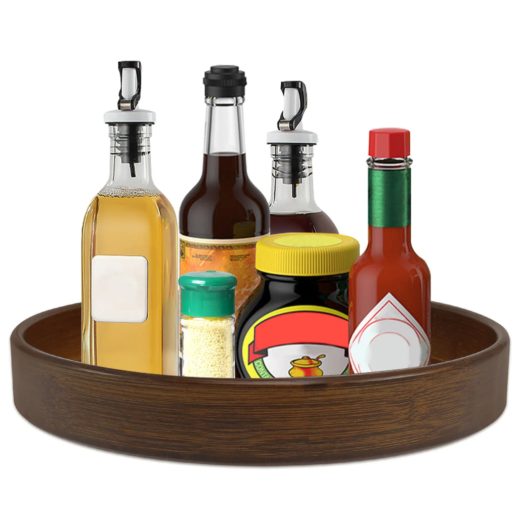 Wood Lazy Susan Organizer Round Lazy Susan Rotating Container for Cabinet Pantry Kitchen Countertop Refrigerator Spices Pantry