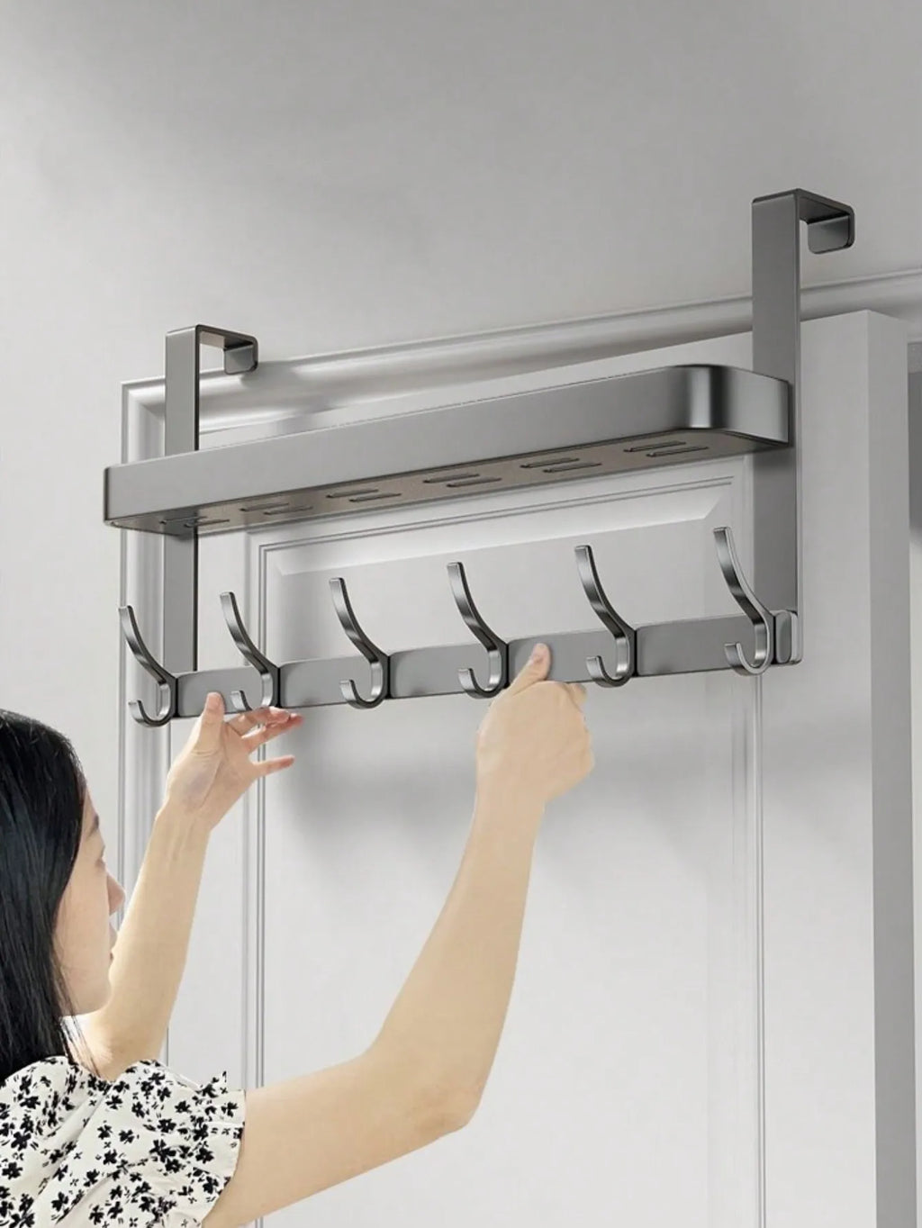 Easy-Install Over-The-Door Storage Rack - Multifunctional Metal Hooks for Bedroom, Bathroom & Kitchen Organization