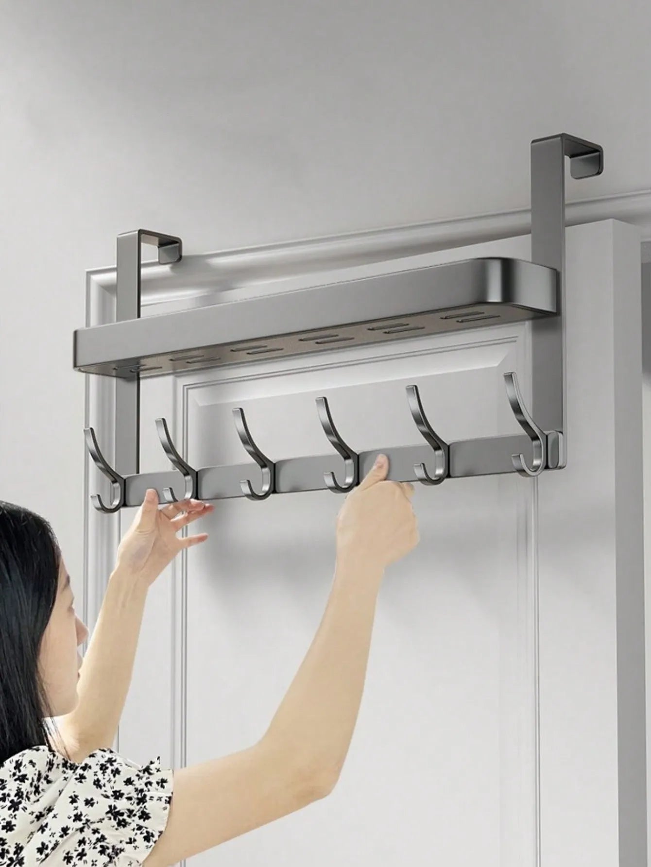 Easy-Install Over-The-Door Storage Rack - Multifunctional Metal Hooks for Bedroom, Bathroom & Kitchen Organization