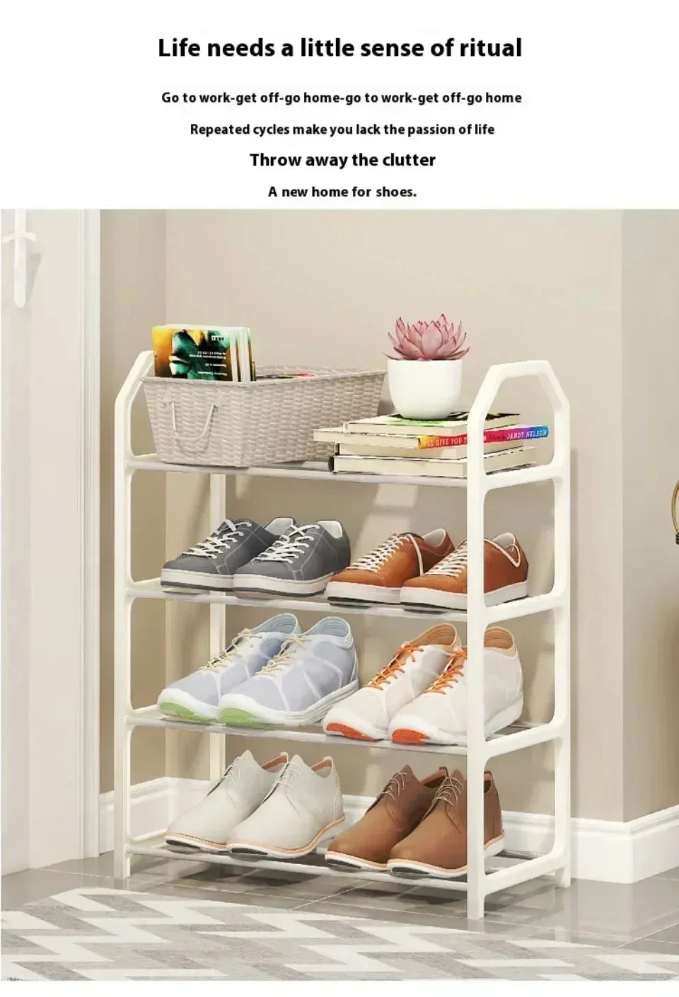 Simple Fashion Shoe Rack Trapezoidal Shoes Organizer Stand Holder Living Room Space Saving Modern Assembled Shoe Rack 4-Layer