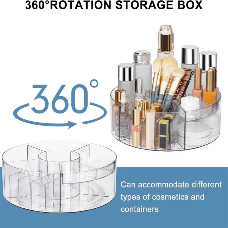 360° Rotating Makeup Organizer 10in Clear Turntable Lazy Susan Organizer Spinning Cosmetic Storage Holder with 6 Dividers JAF225