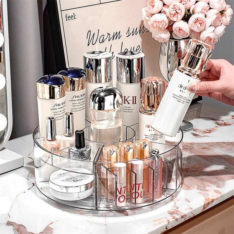 360° Rotating Makeup Organizer 10in Clear Turntable Lazy Susan Organizer Spinning Cosmetic Storage Holder with 6 Dividers JAF225