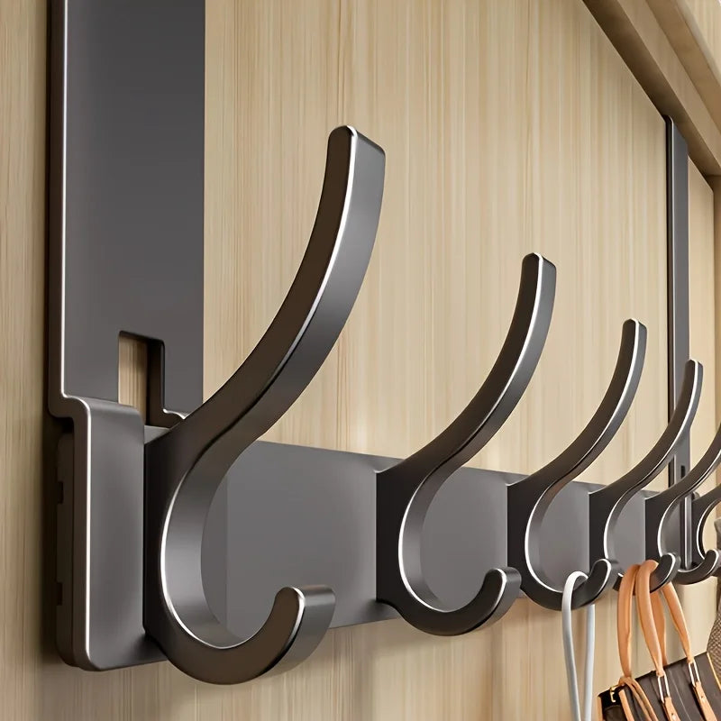 Over the Door Hook Rack Space Aluminum Coat Hanger No Drill Punch Free Door Back Organizer for Towel Bag Clothes 7 Hooks