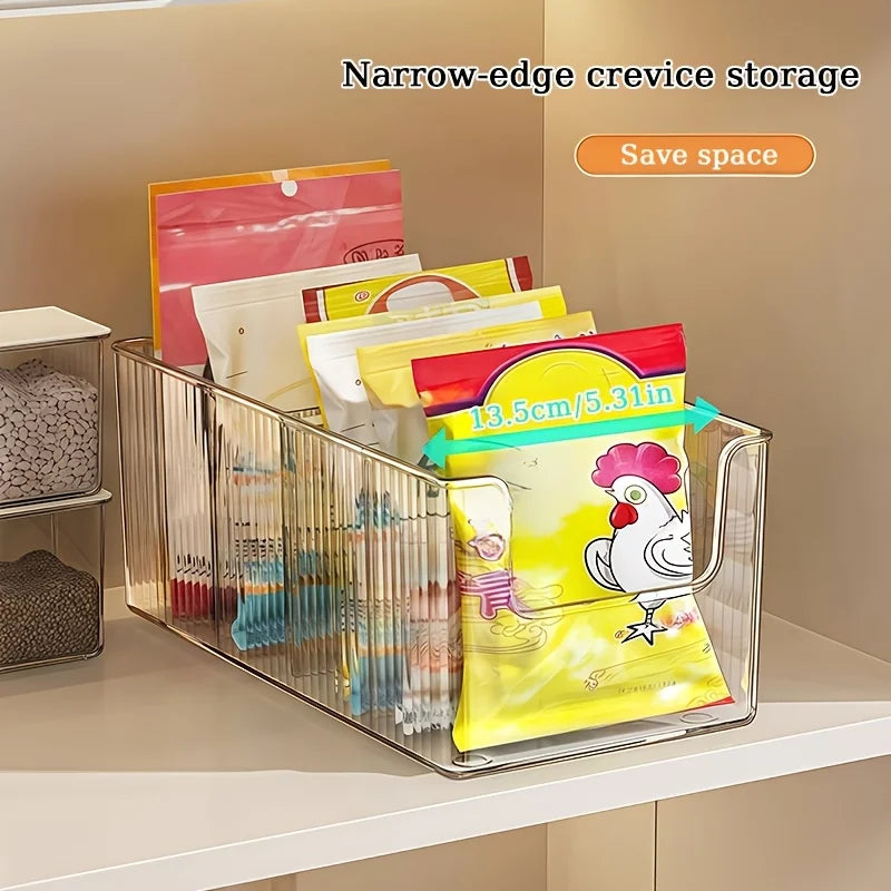 Clear Kitchen Storage Box with Detachable Dividers, Pantry Organizer Bin for Snacks Seasoning Packets, Cabinet Caddy Holder