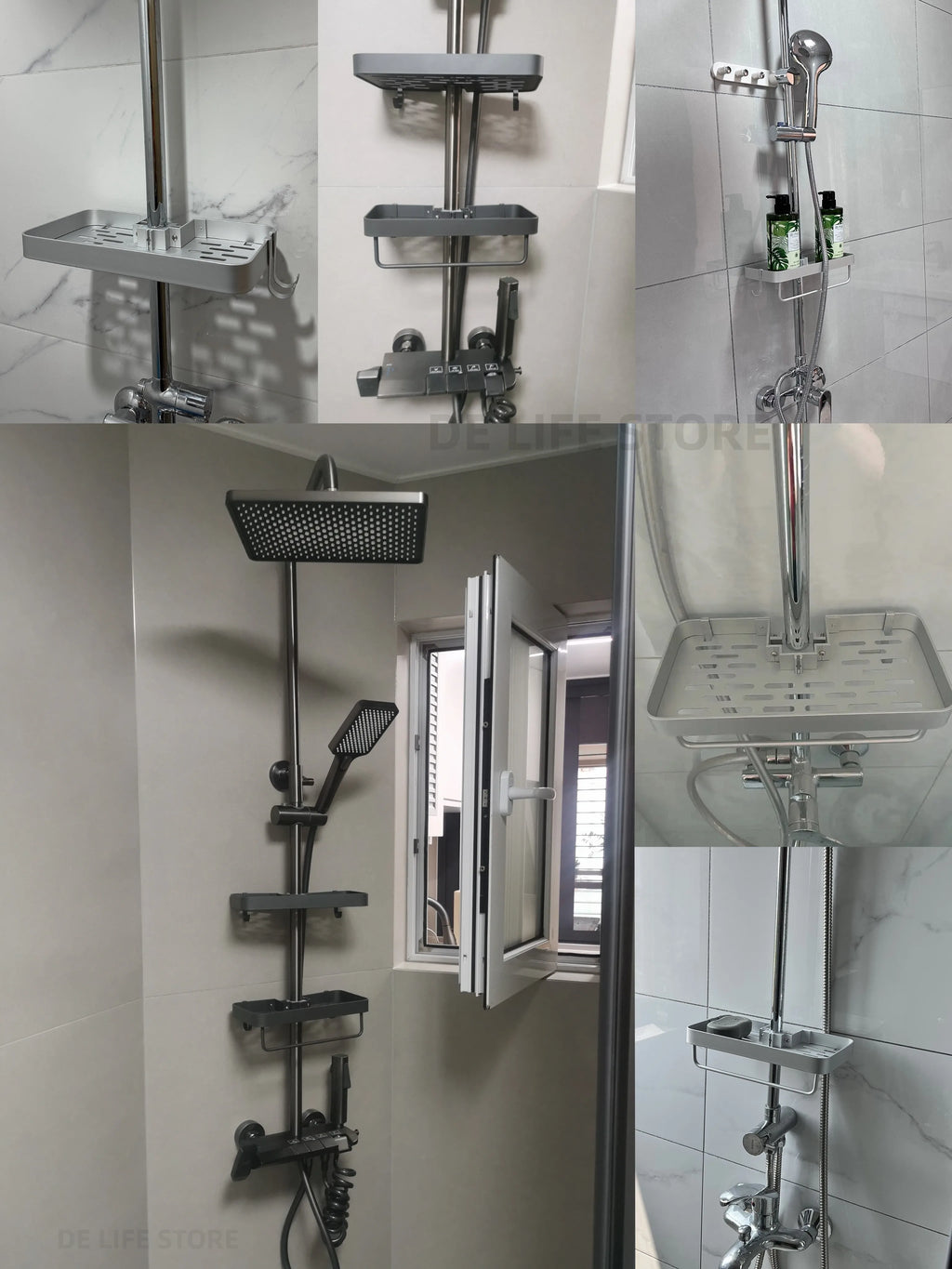1/2PCS Punch-Free Shower Caddy With Towel Rod Bathroom Shelf Shampoo Soap Holder Shower Tray For Toilet Bathroom Organizer
