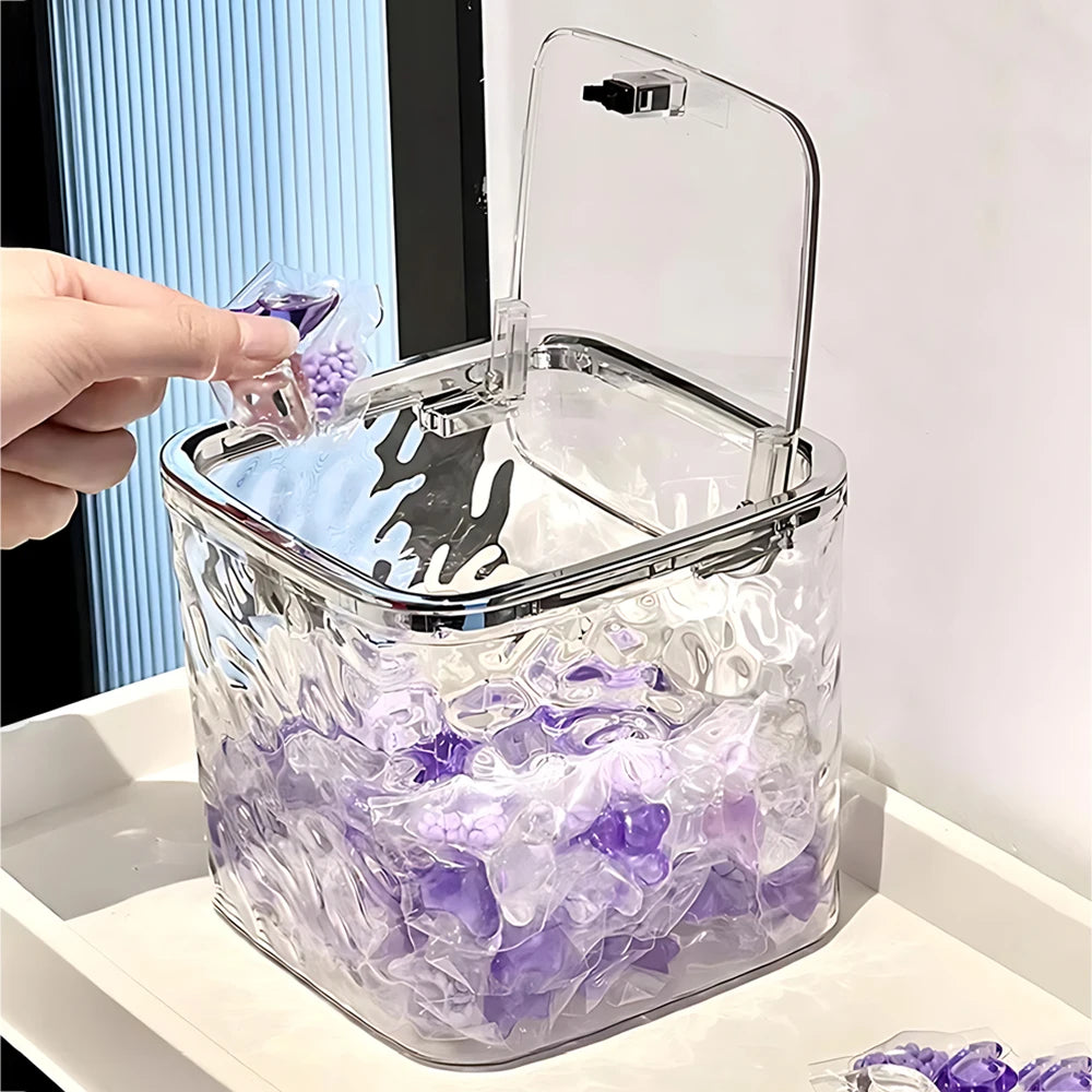 Laundry Powder Container With Lid Laundry Pods Organizer Washing Capsules Holder Laundry Room Desktop Storage Box