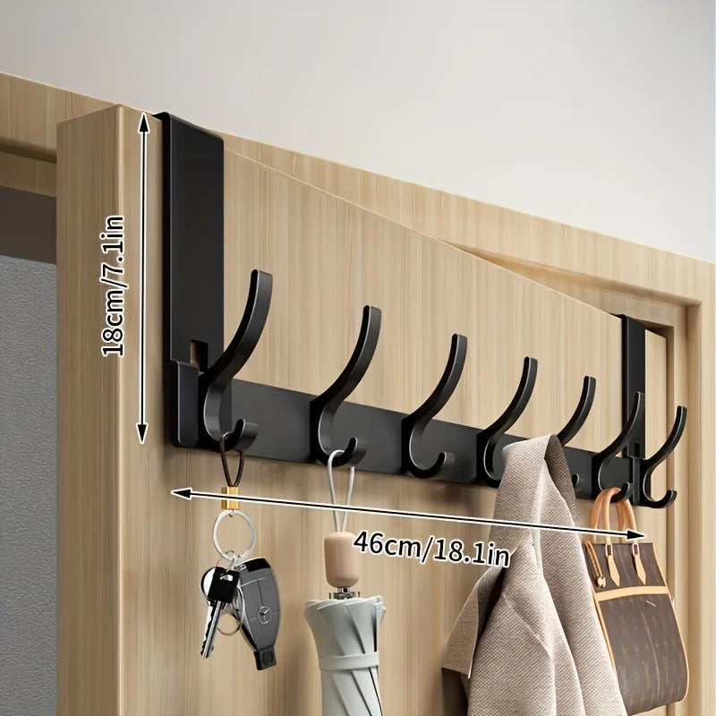 Over the Door Hook Rack Space Aluminum Coat Hanger No Drill Punch Free Door Back Organizer for Towel Bag Clothes 7 Hooks