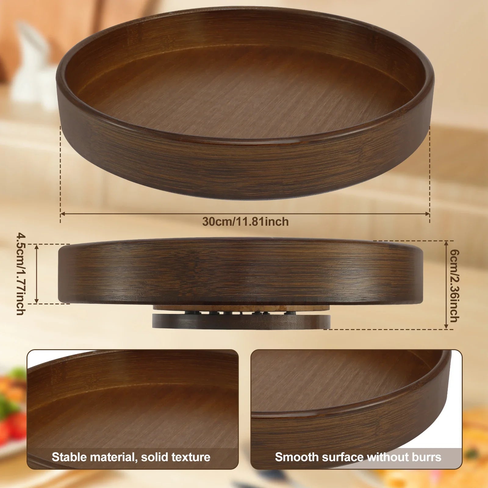 Wood Lazy Susan Organizer Round Lazy Susan Rotating Container for Cabinet Pantry Kitchen Countertop Refrigerator Spices Pantry