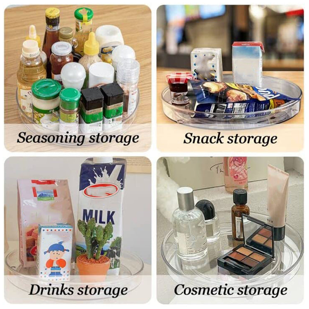 Turntable Organizer Multifunction Clear Rotating Storage Trays Plastic Kitchen Turntable Spice Rack Cosmetic Makeup Organizer