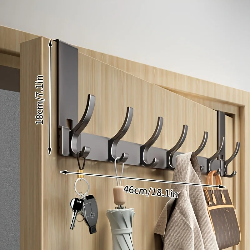 Over the Door Hook Rack Space Aluminum Coat Hanger No Drill Punch Free Door Back Organizer for Towel Bag Clothes 7 Hooks