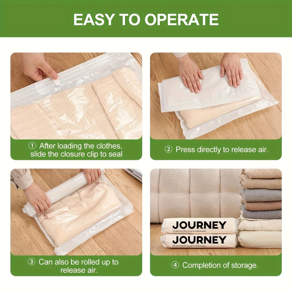 2pcs Vacuum Storage Bags, Hand-Rolled Travel Vacuum Storage Bags For Towels, Socks, Clothes, More , No Pump Needed