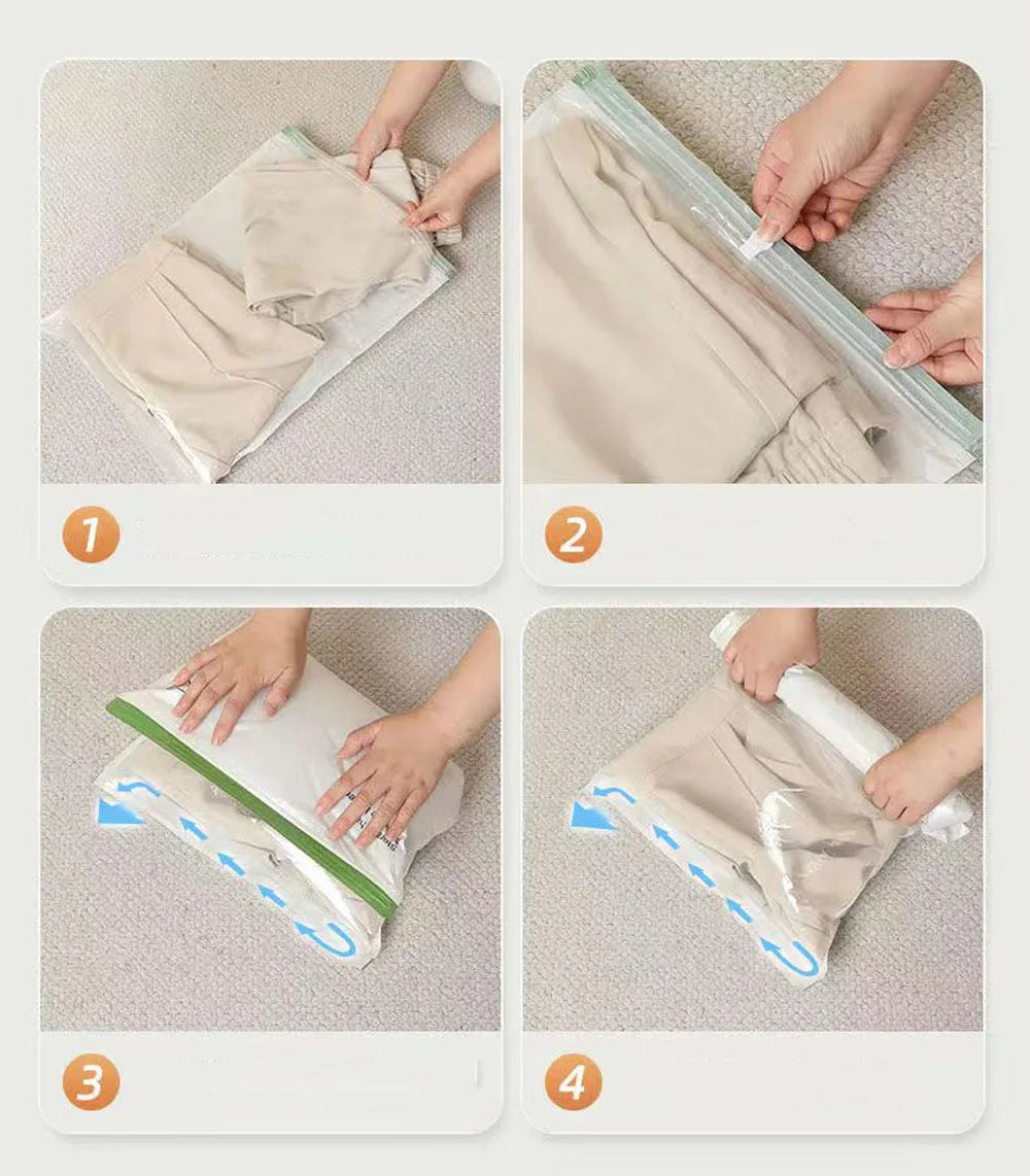 2pcs Vacuum Storage Bags Hand-Rolled Travel Vacuum Storage Bags For Towels Socks Clothes More No Pump Needed