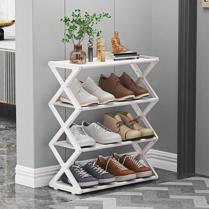 4 Tier Shoe Organizer, Foldable Shoe Rack Space Saving Standing Shoe Storage Organizer for Closet Hallway Entryway Bedroom