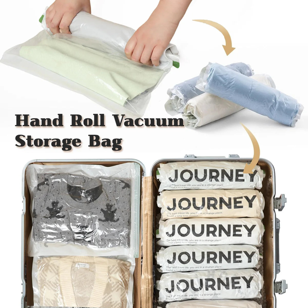 2pcs Vacuum Storage Bags Hand-Rolled Travel Vacuum Storage Bags For Towels Socks Clothes More No Pump Needed