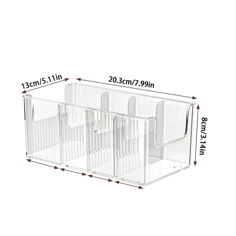 Clear Kitchen Storage Box with Detachable Dividers, Pantry Organizer Bin for Snacks Seasoning Packets, Cabinet Caddy Holder