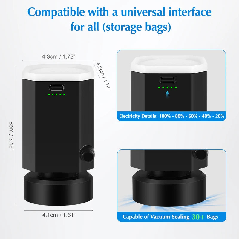 Cordless Electric Pump for Vacuum Storage Bags Portable Universial Travel Air Pump for Compression Clothes, Blanket, Luggage