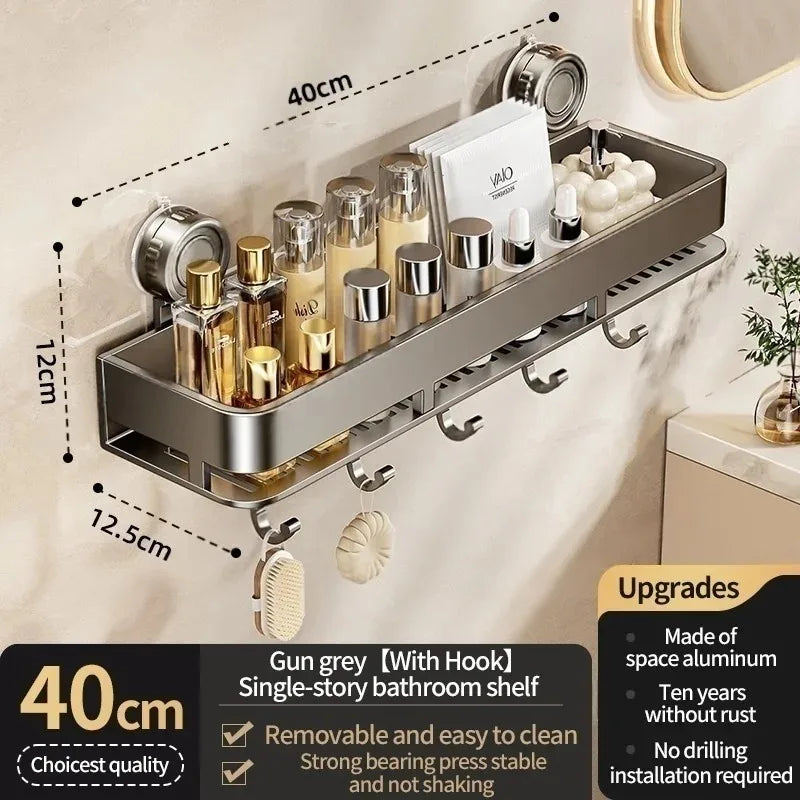 Suction Cup Bathroom Shelf,Wall Mounted Shower Organizer for Toiletries,Hanging Rack for Washbasin and Shower Storage