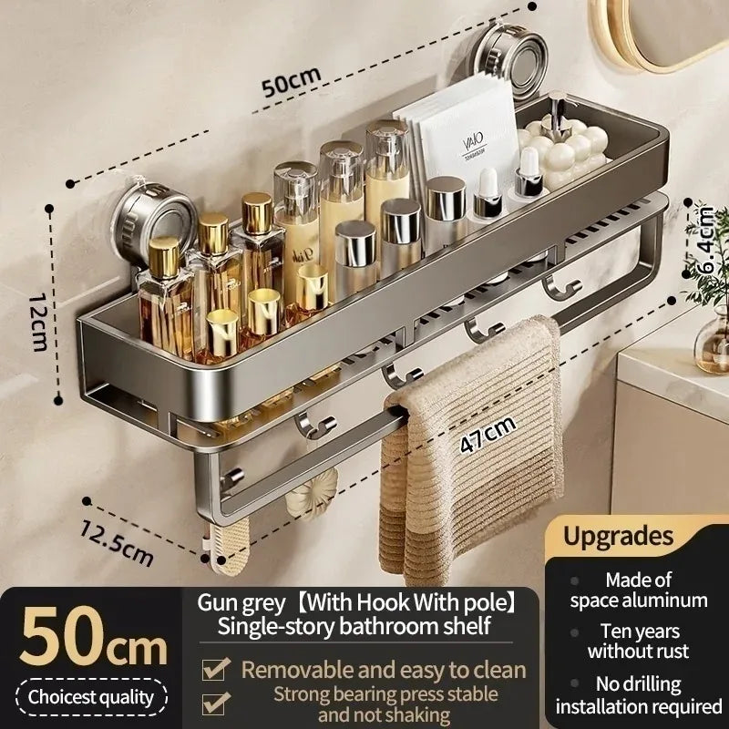 Suction Cup Bathroom Shelf,Wall Mounted Shower Organizer for Toiletries,Hanging Rack for Washbasin and Shower Storage
