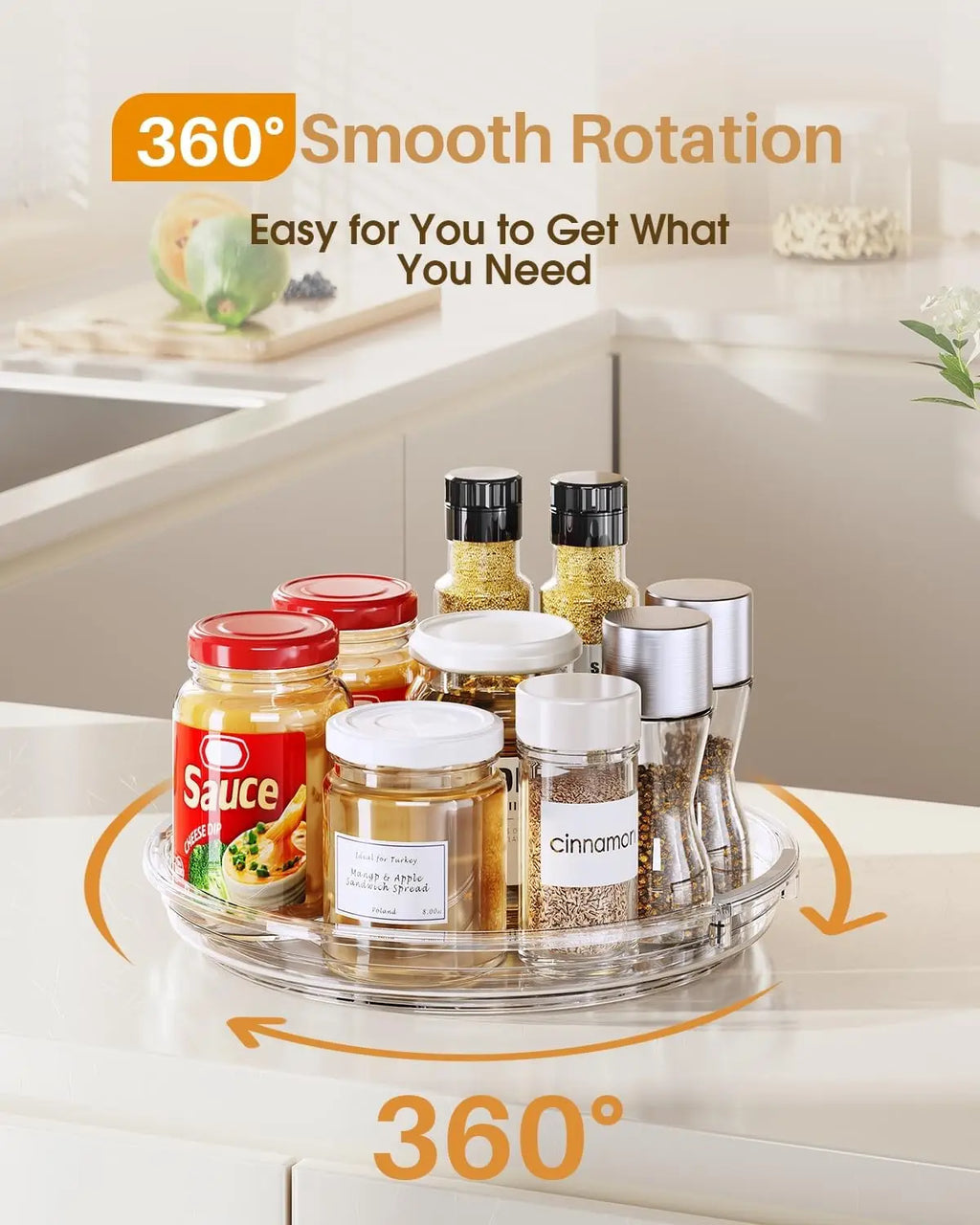 Lazy Susan Organizer Turntable for Cabinet, Lazy Susan with Edge Rotating Spice Organizer for Fridge, Kitchen, Pantry, Bathroom