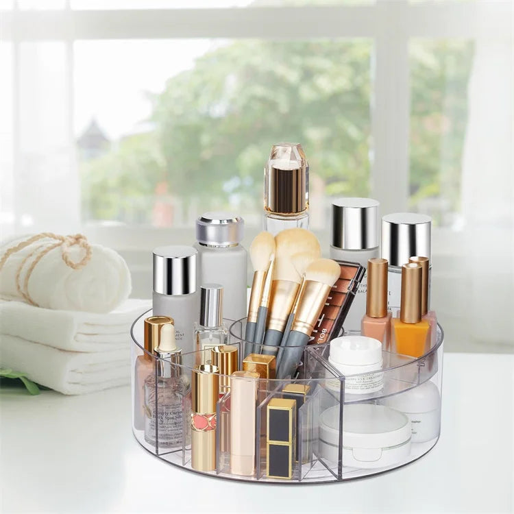 360° Rotating Makeup Organizer 10in Clear Turntable Lazy Susan Organizer Spinning Cosmetic Storage Holder with 6 Dividers JAF225